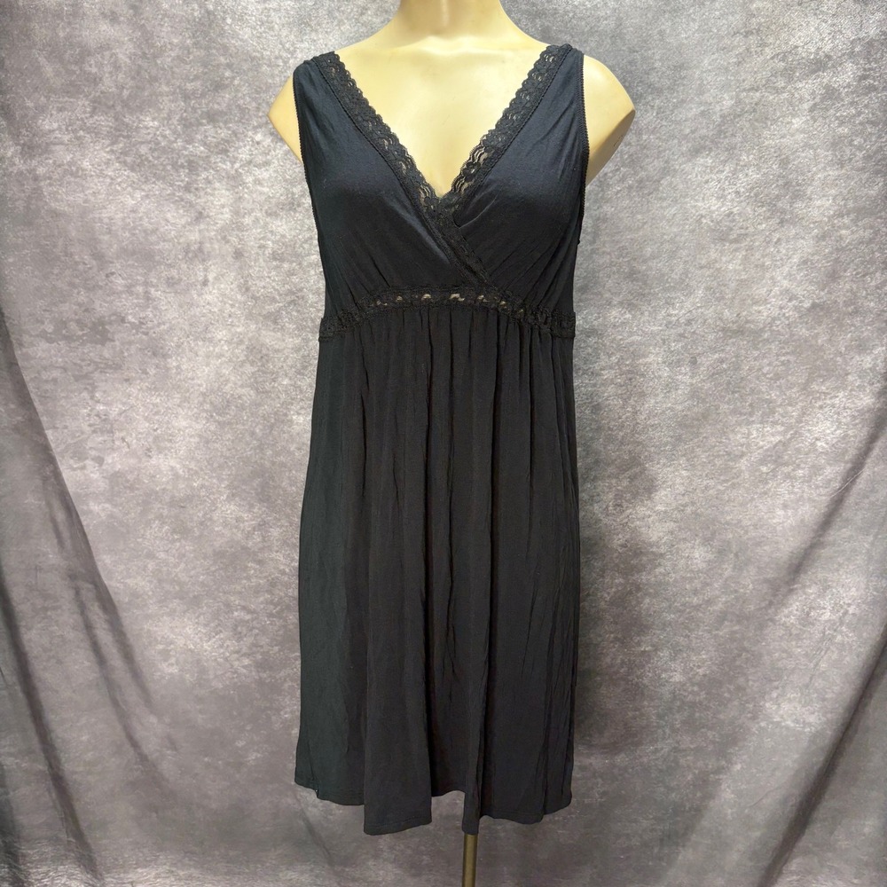 Barefoot Dreams Luxe Milk Jersey Chemise Nightgown Size M Black Lace Trim